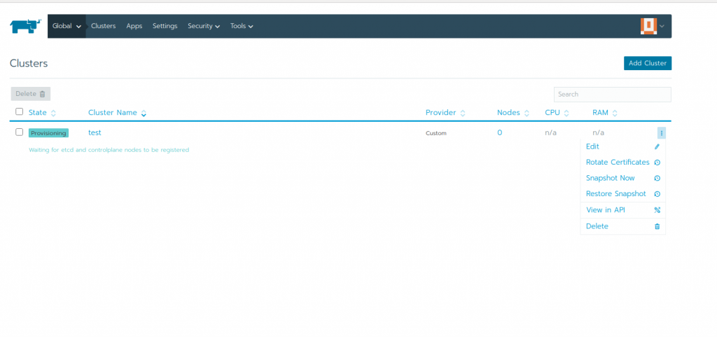 rancher list kubernetes cluster